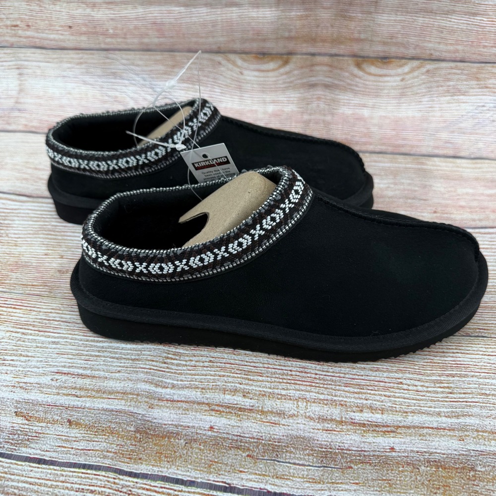 Kirkland Signature Unisex Shearling Slipper Black Suede Clog 7771737 Men 5 Wmn 6